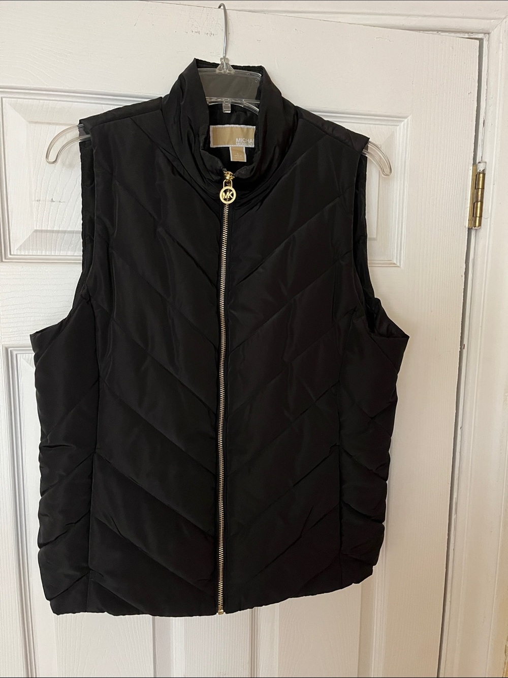 Michael Kors Black Quilted Puffer Vest with Gold MK Zip